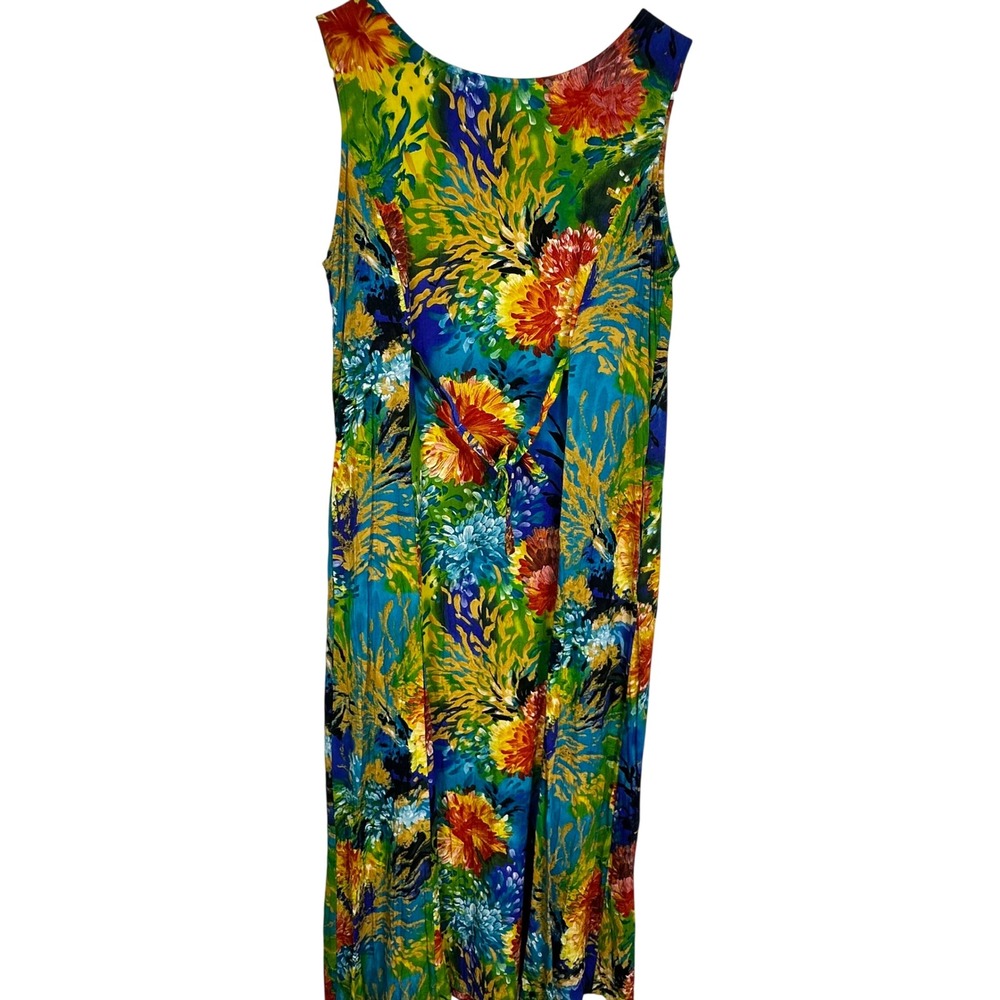Jams World Sea Life 90s Vintage Sleeveless Maxi Dress Multi-Color Button Front S - Picture 3 of 16